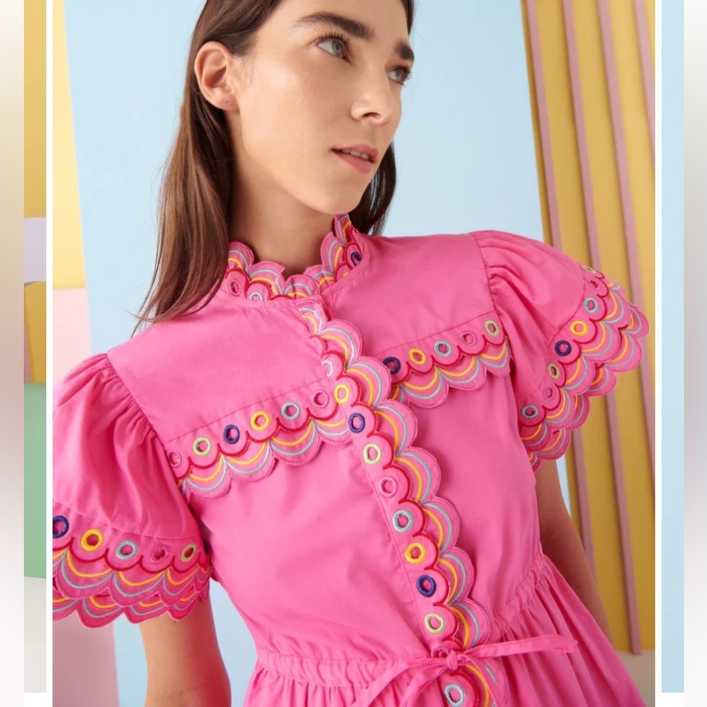 ❗️FINAL❗️NWT CeliaB Marilla Pink Dress Scalloped Eyelet Detail XL - Picture 2 of 16